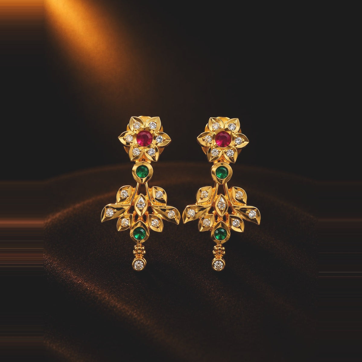 Ruby and emerald-toned floral vine earrings