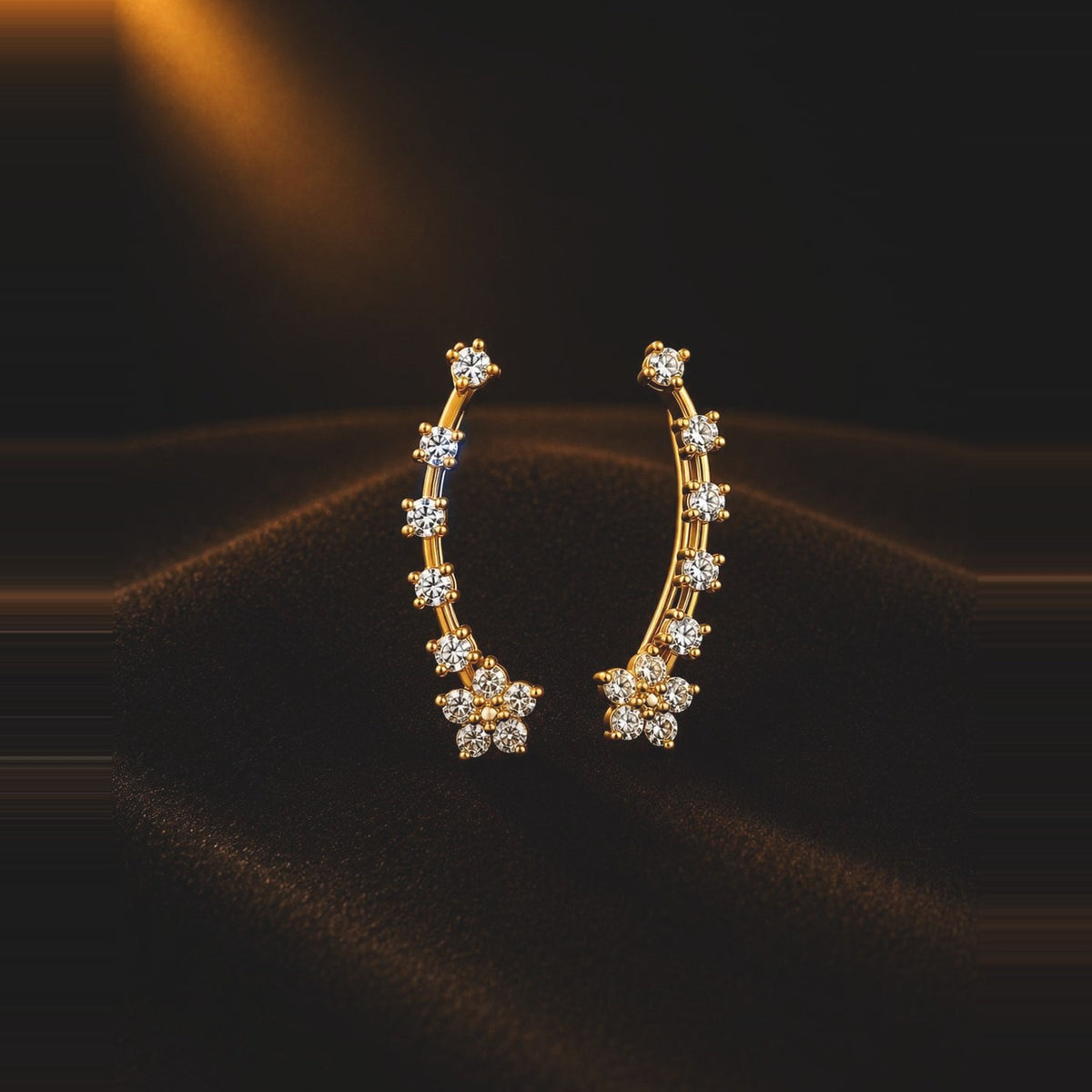 Clear stone curved ear climber earrings