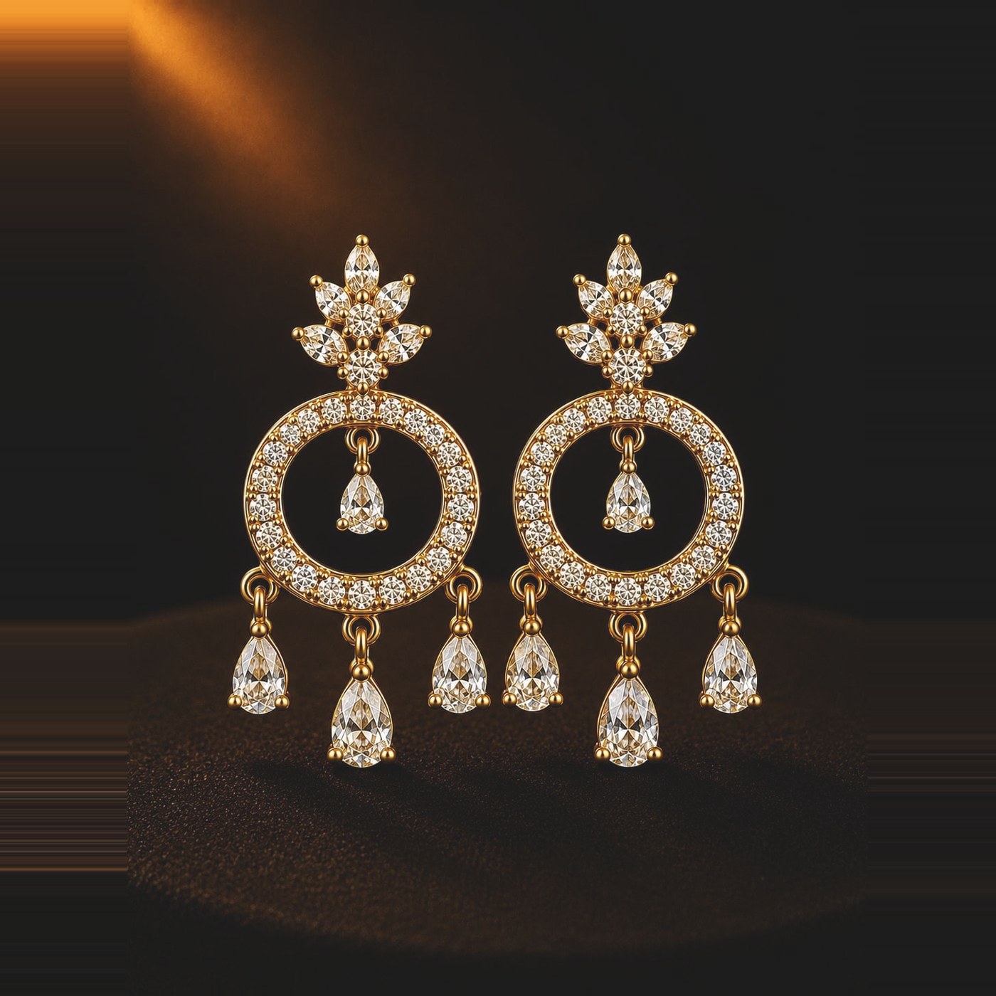 Clear stone halo hoop earrings with pear drops