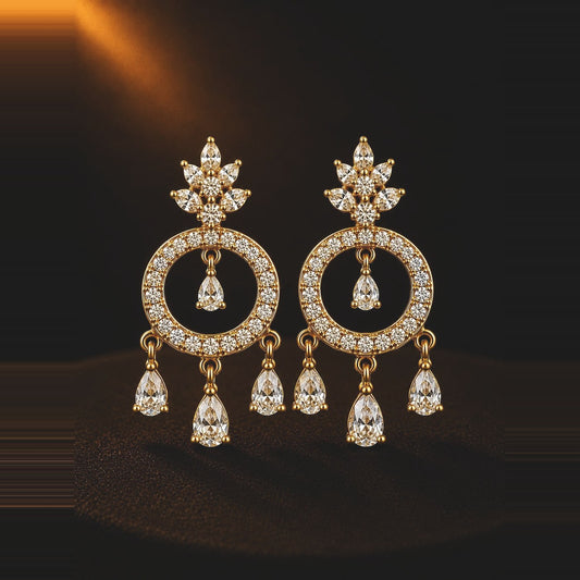 Clear stone halo hoop earrings with pear drops