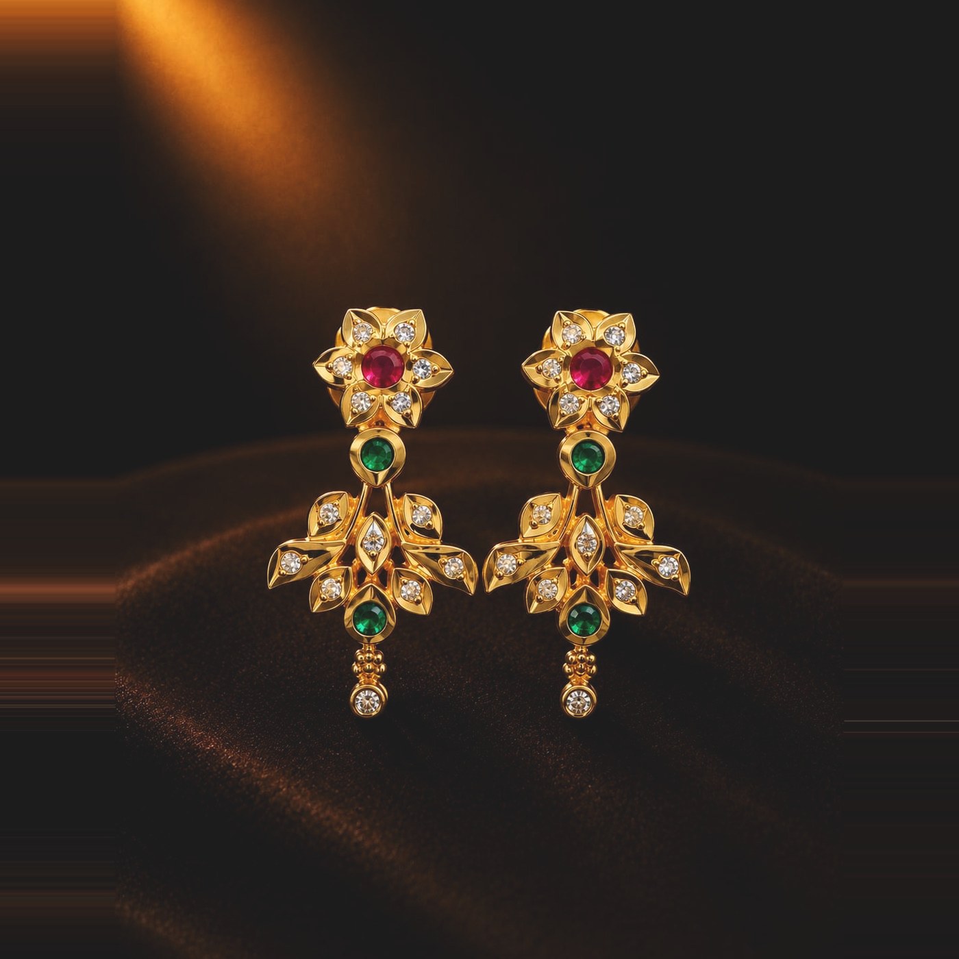 Ruby and emerald-toned floral vine earrings