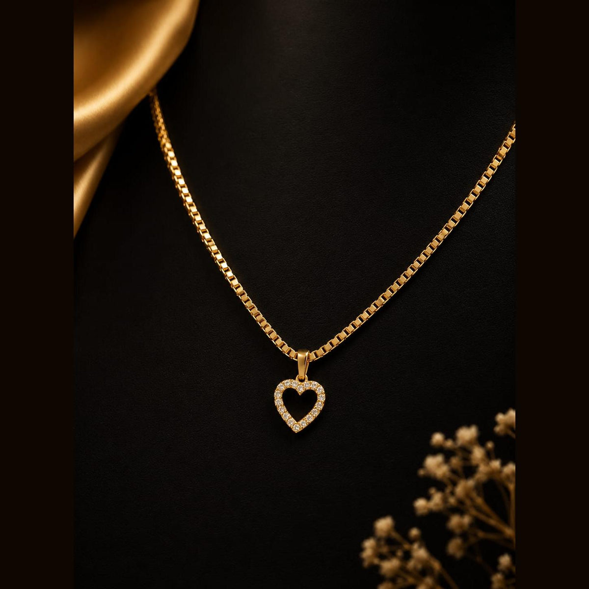 Clear Stone Heart Box Chain Necklace
