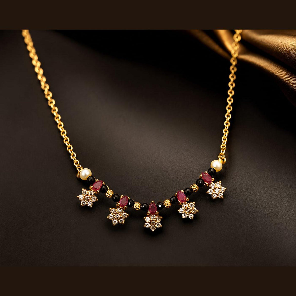 Ruby-Toned Floral Charm Mangalsutra