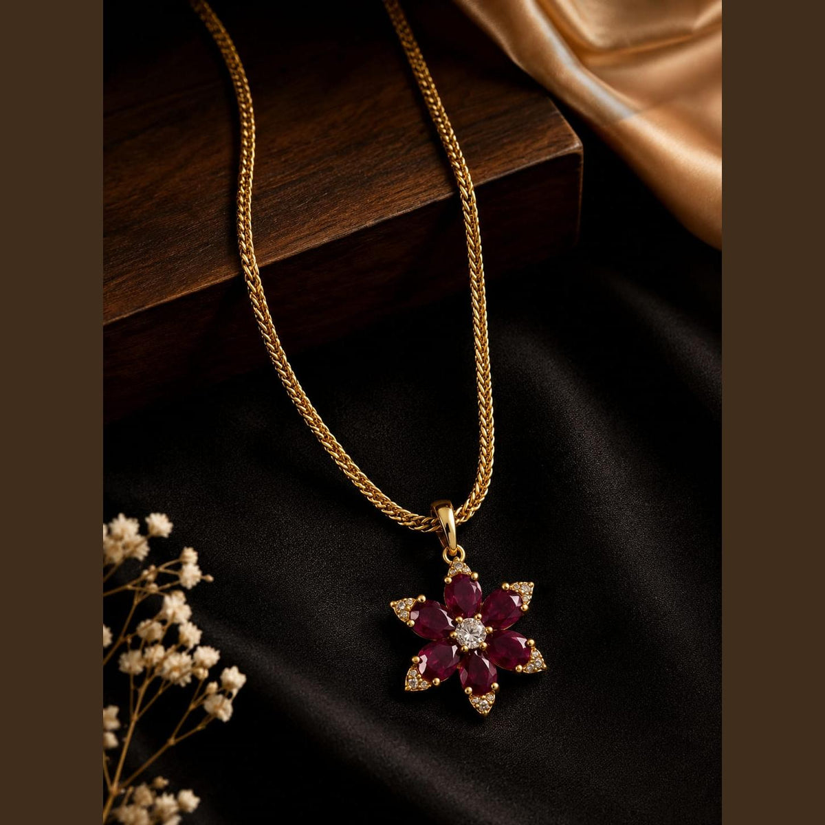 Ruby-Toned Star Pendant Necklace